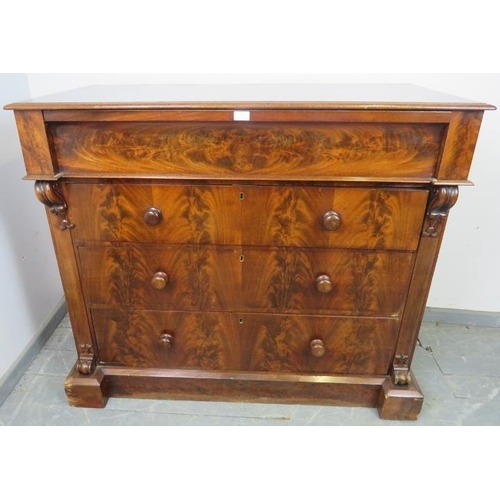 783 - A Victorian flame mahogany Scottish chest housing one blind drawer, above three graduated long drawe... 