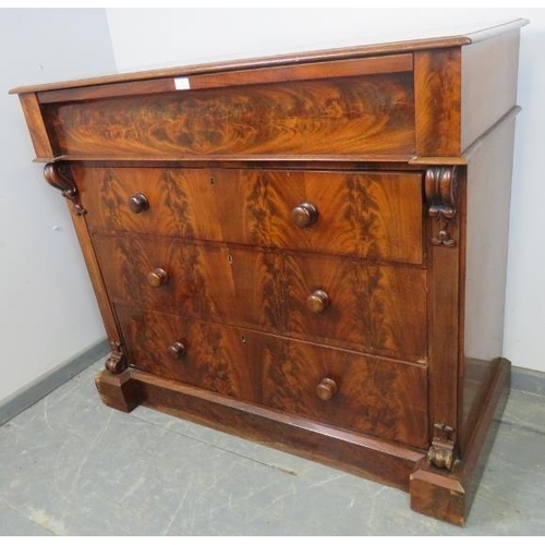 783 - A Victorian flame mahogany Scottish chest housing one blind drawer, above three graduated long drawe... 