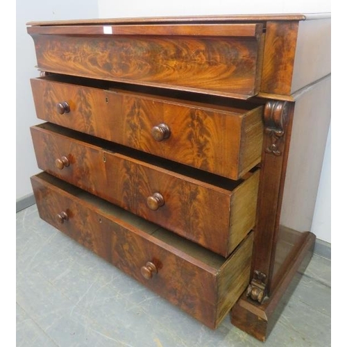 783 - A Victorian flame mahogany Scottish chest housing one blind drawer, above three graduated long drawe... 