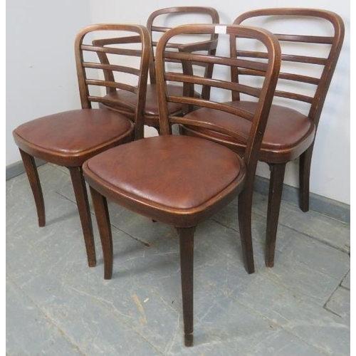 850 - Four (3+1) Art Deco dining chairs by Thonet, with drop-in seat pads upholstered in brown leatherette... 