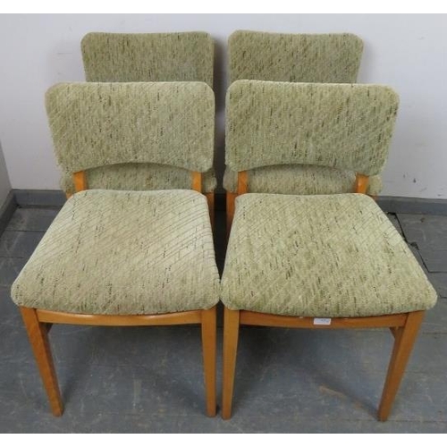 851 - Four mid-century beech dining chairs by Beautility, retaining the original textured seat upholstery,... 