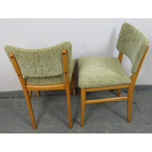 851 - Four mid-century beech dining chairs by Beautility, retaining the original textured seat upholstery,... 