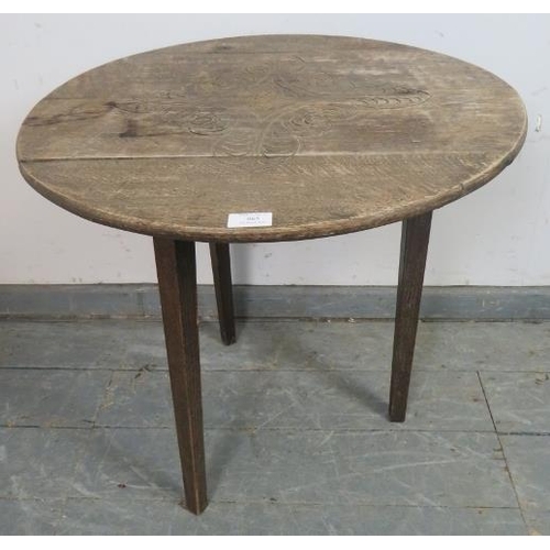 865 - An 18th century and later oak cricket table, on tapering square supports (a/f). 
H57cm Diameter 61cm... 