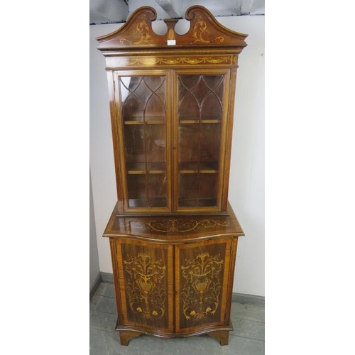 886 - A fine quality Edwardian Sheraton Revival mahogany tall display cabinet, crossbanded and featuring v... 