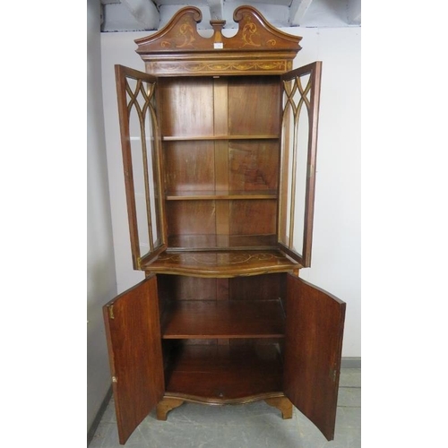 886 - A fine quality Edwardian Sheraton Revival mahogany tall display cabinet, crossbanded and featuring v... 