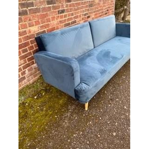 892 - Contemporary 3 seater sofa/bed upholstered in blue, and in very good condition fully reclining and a... 