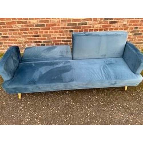 892 - Contemporary 3 seater sofa/bed upholstered in blue, and in very good condition fully reclining and a... 