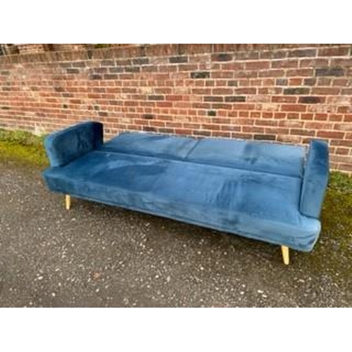 892 - Contemporary 3 seater sofa/bed upholstered in blue, and in very good condition fully reclining and a... 