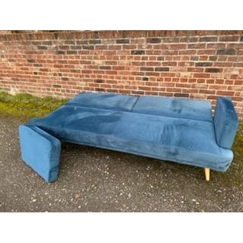 892 - Contemporary 3 seater sofa/bed upholstered in blue, and in very good condition fully reclining and a... 