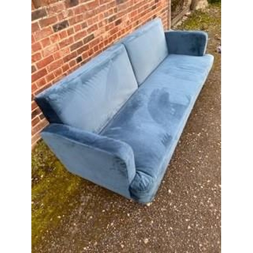 892 - Contemporary 3 seater sofa/bed upholstered in blue, and in very good condition fully reclining and a... 