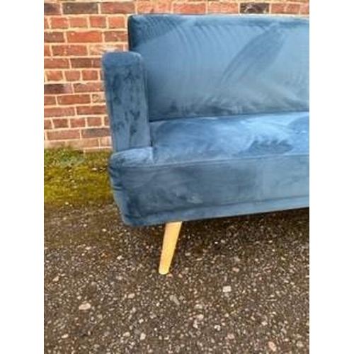 892 - Contemporary 3 seater sofa/bed upholstered in blue, and in very good condition fully reclining and a... 