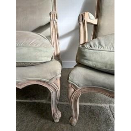 893 - A pair French style open sided armchairs from Alison at home Regent street London. Very solid , shab... 