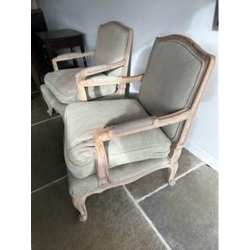 893 - A pair French style open sided armchairs from Alison at home Regent street London. Very solid , shab... 