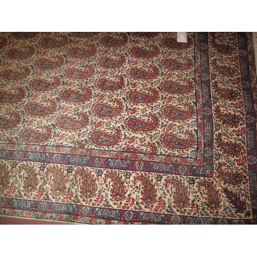 902 - Yazd Boteh design carpet repeat motif on cream ground. In very good condition. 365cm x 258cm.