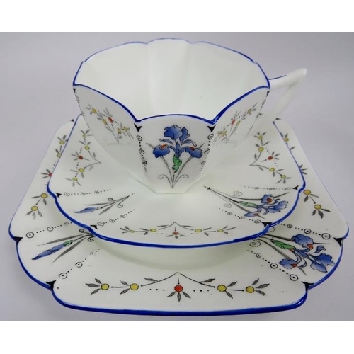 1 - A Shelley Art Deco 'Blue Iris' pattern thirty three piece part tea set in the 'Queen Anne' shape. Pa... 