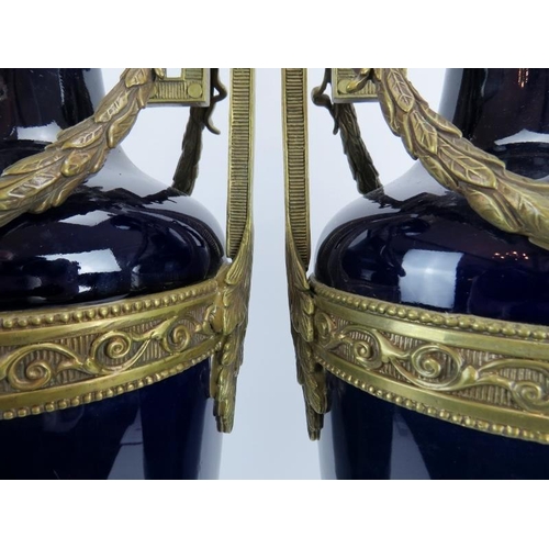 10 - A pair of large and impressive Neo Classical revival gilt-metal mounted blue glazed ceramic table la... 