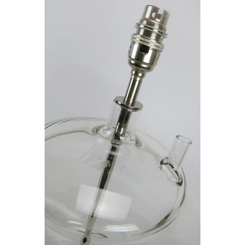 104 - Table lamp alta-laval, Pyrex laboratory vessel converted to table lamp turned base. 29