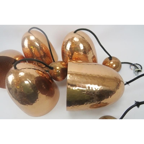 107 - Five copper lamp shades. Dome beaten design with matching fittings. Each 8