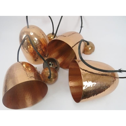 109 - Four copper lamp shades, dome beaten design with matching fittings, each 8