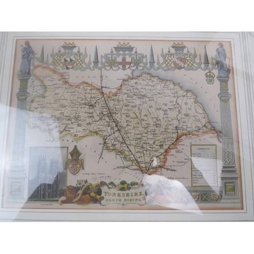 110 - Collection of six framed 19th century and 20th century maps of England, Kent, Yorkshire, Isle of Wig... 