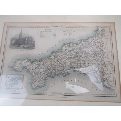 110 - Collection of six framed 19th century and 20th century maps of England, Kent, Yorkshire, Isle of Wig... 