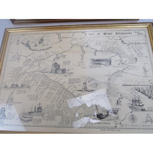 110 - Collection of six framed 19th century and 20th century maps of England, Kent, Yorkshire, Isle of Wig... 