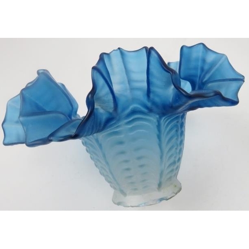 115 - Moulded blue glass lamp shade, moulded glass dishes and bowls, silver plated cruet, pair vases, etc.... 