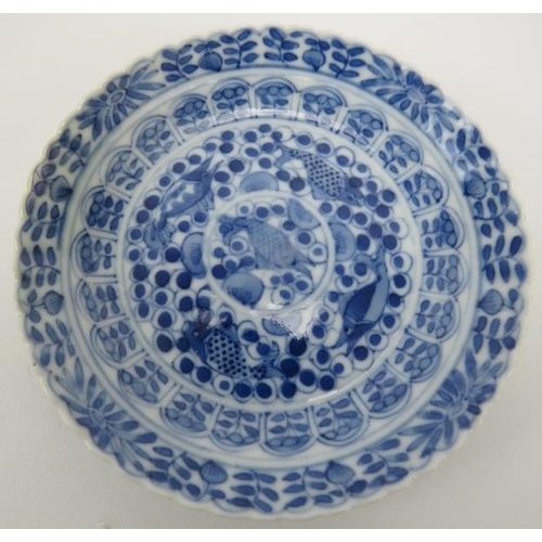 16 - Four Chinese blue and white porcelain items, 19th century. Comprising three dishes and a cup. 8.3 in... 