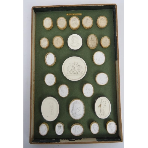 17 - A large collection of Italian Grand Tour Plaster Intaglios. Displayed in two trays, each tray with h... 