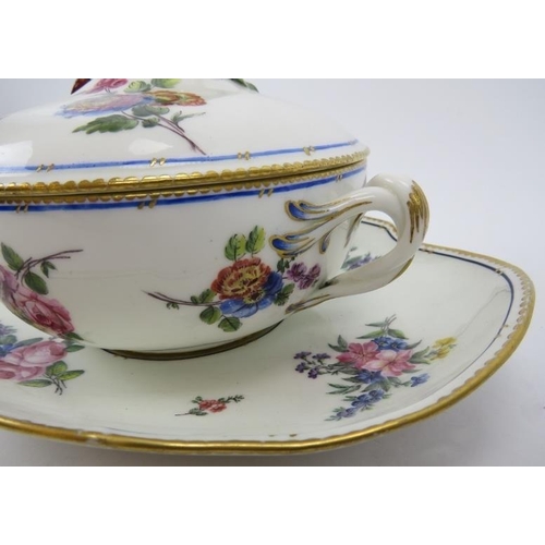 18 - A French Sevres porcelain twin-handled bowl and cover on associated stand, 19th century. 10.2 in (26... 