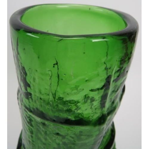 2 - A Whitefriars green glass 'hooped' vase designed by Geoffrey Baxter. Pattern number 9680. 11.4 in (2... 