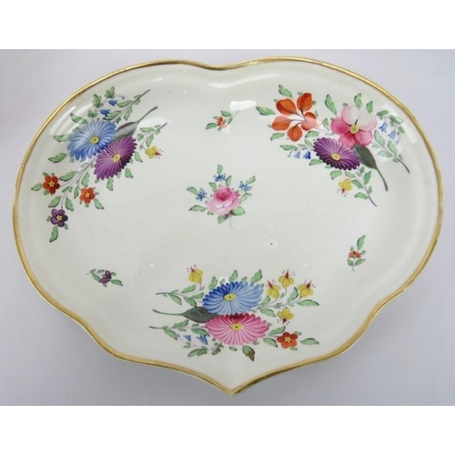 22 - A early 19th century Derby porcelain shaped dish and other items. Derby dish with painted factory ma... 