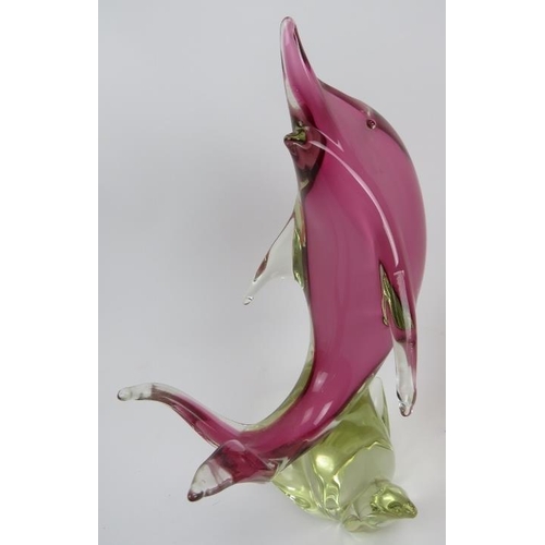 3 - A group of three studio glass items, mid 20th century. Comprising a Murano glass sculpture of a Dolp... 