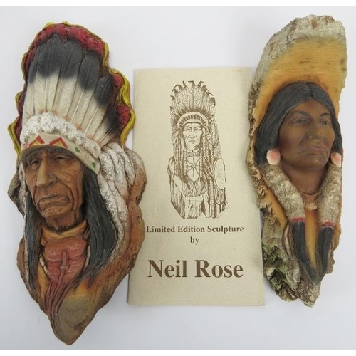 30 - Five decorative resin sculptures. Comprising two limited edition Native American Indians by Neil Ros... 