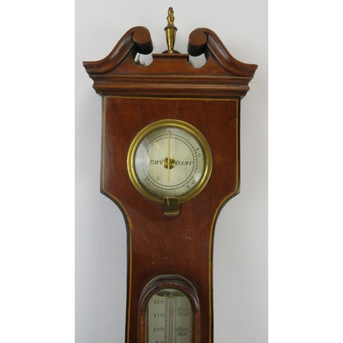 44 - A mahogany cased wheel barometer and thermometer, 19th century. Incorporated with spirit level, hydr... 