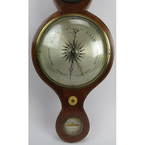 44 - A mahogany cased wheel barometer and thermometer, 19th century. Incorporated with spirit level, hydr... 