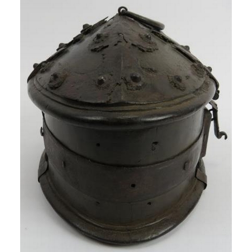 50 - A rare Continental iron clad wooden table casket, 16/17th century. Of oval form with a domed hinged ... 