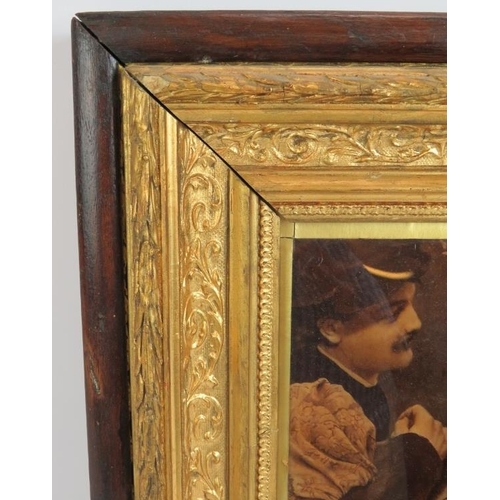 53 - A late 19th century framed chrystoleum of a courting couple after Alfred Seifert. 35cm x 40cm.
Condi... 