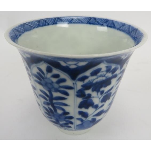 66 - A Chinese blue and white porcelain cup and bowl, Qing dynasty. Flared form, painted in underglaze bl... 