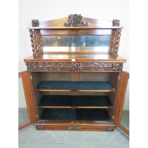 702 - A good quality Victorian rosewood mirror-back chiffonier featuring barley-twist uprights and an abun... 