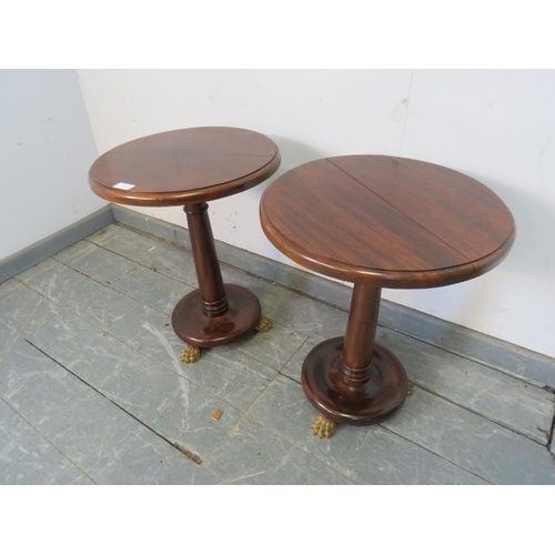 709 - A pair of Regency Revival mahogany pedestal side tables, on tapering columns with plinth bases and g... 