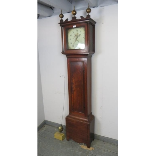 713 - An 18th century mahogany 30 hour longcase clock by Barsell of Wadhurst, the hood with painted wooden... 