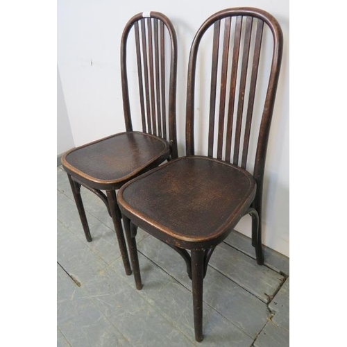 745 - A pair of vintage bistro style bentwood occasional chairs with stamped seats in an alligator skin pa... 