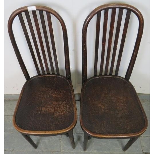 745 - A pair of vintage bistro style bentwood occasional chairs with stamped seats in an alligator skin pa... 