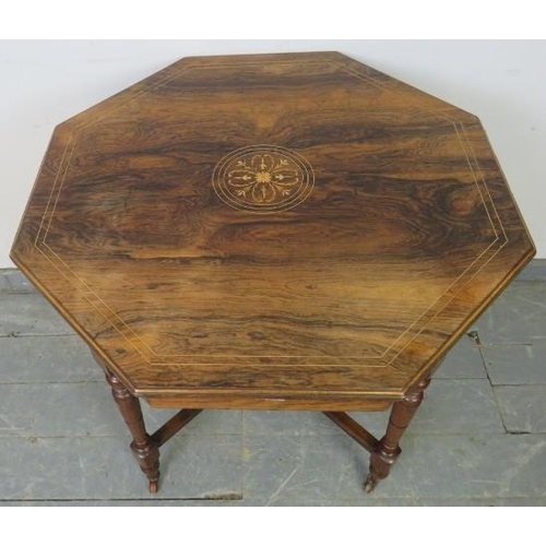 755 - An Edwardian rosewood octagonal occasional table, with marquetry inlay, on tapering supports with an... 