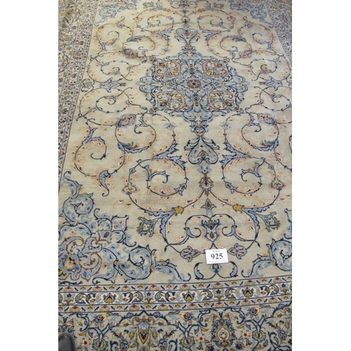 925 - A good Persian Kashan carpet, pale blue ground central motif with scrolls. 354cm x 245cm.
Condition ... 