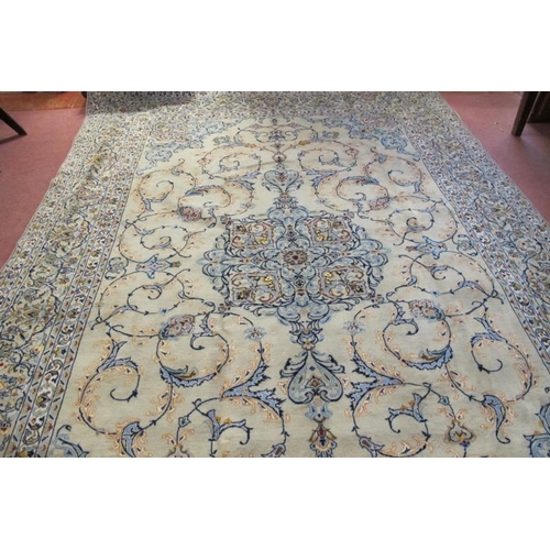 925 - A good Persian Kashan carpet, pale blue ground central motif with scrolls. 354cm x 245cm.
Condition ... 