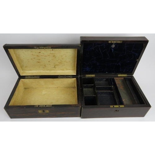 258 - Two Victorian writing boxes. Comprising a coromandel box with key together with a rosewood box both ... 