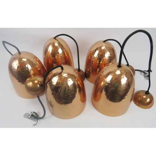 262 - Five copper lamp shades. Dome beaten design with matching fittings. Each 8