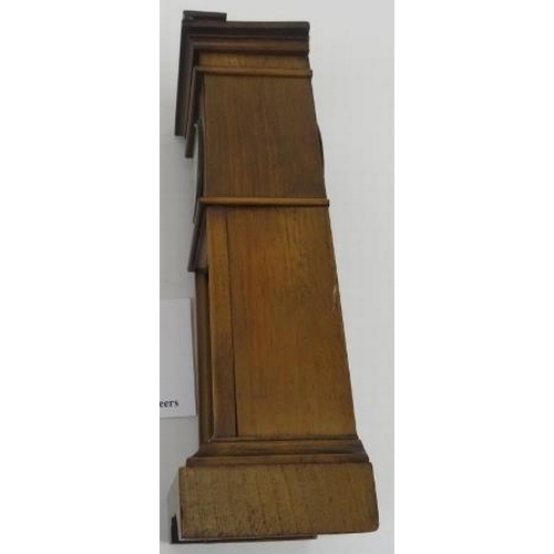 266 - Miniature long case clock, walnut, traces of gilding to etched panel, not tested, 18cm height. 
Cond... 